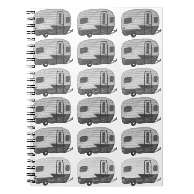 Cuaderno Camping Vintage Camper RV Trailer Blanco Negro (Frente)