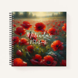 Cuaderno Campo de adormidera roja bonito en verano