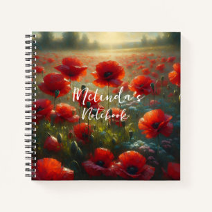 Cuaderno Campo de adormidera roja bonito en verano