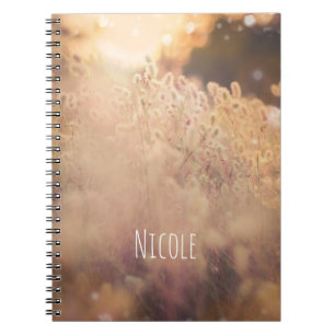 Cuaderno Campo de Flores Rústico País Atardecer Anochecer P
