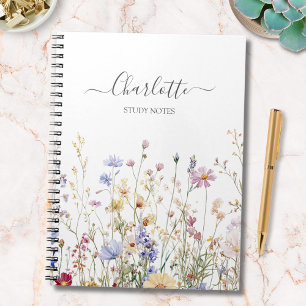 Cuaderno Campo de flores silvestres bonitas rústicas con ac