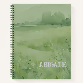 Cuaderno Campo de flores silvestres en acuarela verde