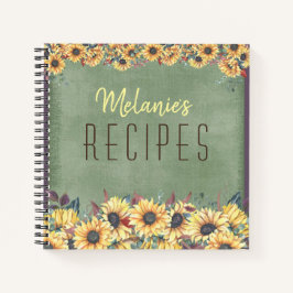 Cuaderno Campo de girasoles en receta verde personalizada