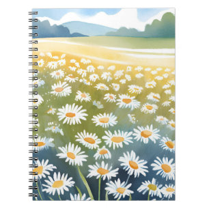 Cuaderno Campo de margaritas Pintura floral de pradera de