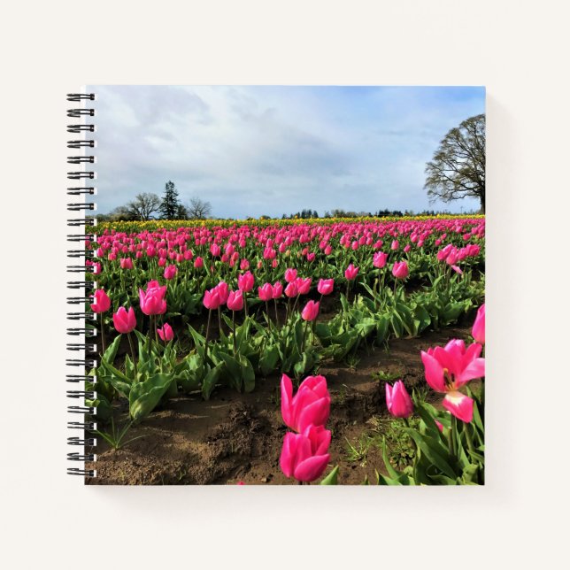 Cuaderno Campo de tulipanes rosados, Oregón (Anverso)