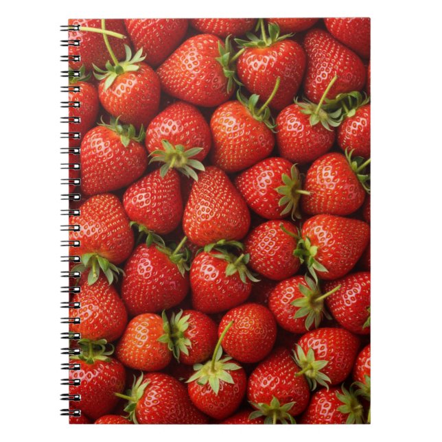 Cuaderno Campos de Fresas Frescas con Patrón Repetitivo (Frente)