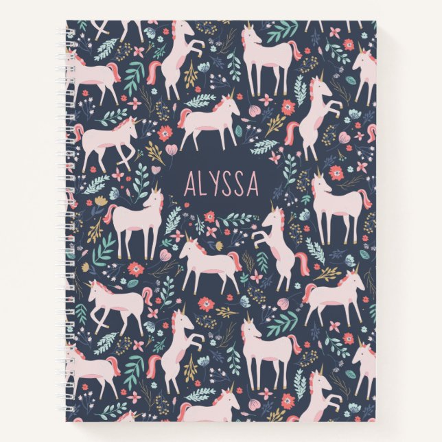 Cuaderno Campos de unicornio personalizados (Anverso)