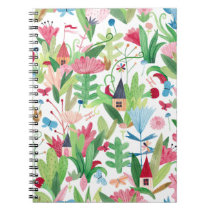 Cuaderno Campos Florales: Patrón de casas acuarelas