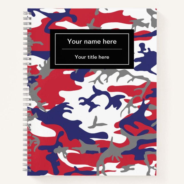 Cuaderno Camuflaje, Azul Blanco Rojo Gris, Militar, Ejércit (Anverso)
