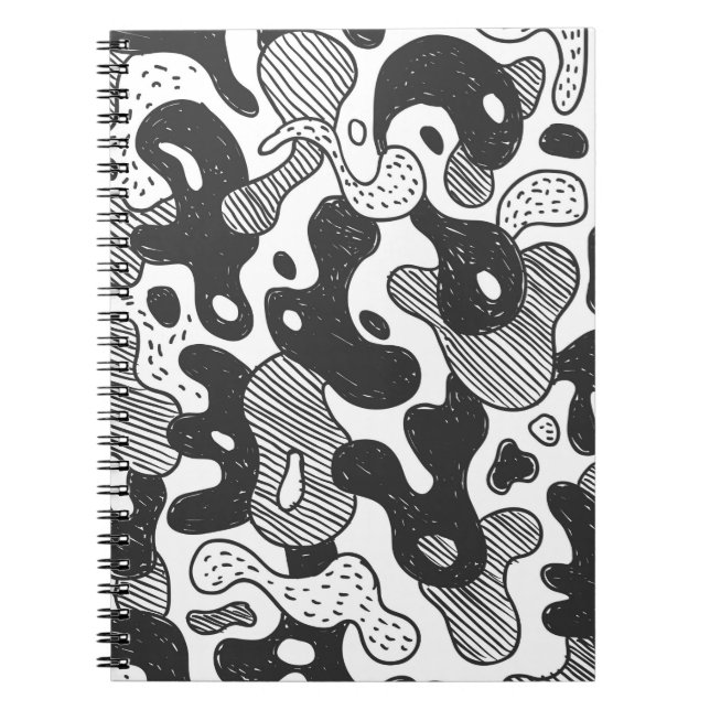 Cuaderno camuflaje de estilo doodle abstracto, negro (Frente)