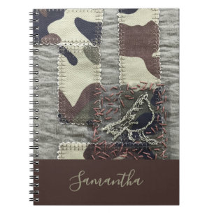 Cuaderno Camuflaje personalizado con parches de aves, aspec