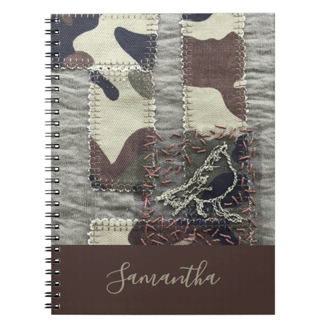 Cuaderno Camuflaje personalizado con parches de aves, aspec (Frente)