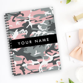 Cuaderno Camuflaje rosa y gris Tu nombre Personaliza