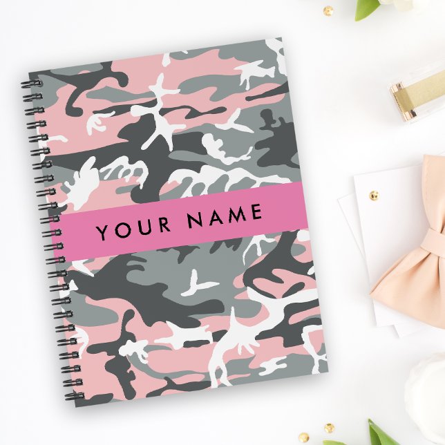 Cuaderno Camuflaje rosa y gris Tu nombre Personaliza (Subido por el creador)