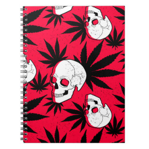 Cuaderno Canabis y cráneos en rojo