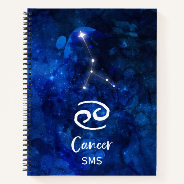 Cuaderno Cáncer Constelación Zodiaca Galaxia Azul Monograma (Anverso)