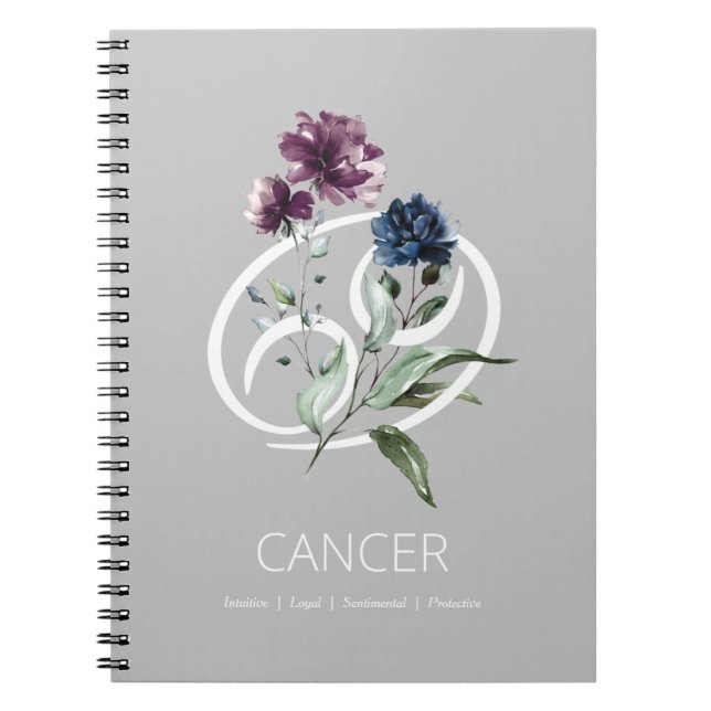 Cuaderno Cáncer de Signo de Estrella Zodiaca Floral Elegant (Frente)