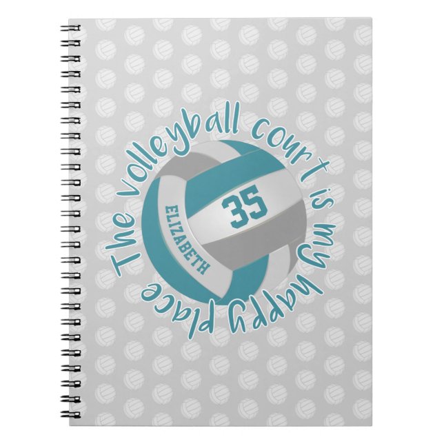 Cuaderno cancha de voleibol gris verde azulada, mi lugar fe (Frente)