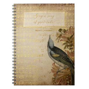 Cuaderno canción vintage de pájaro de gratitud