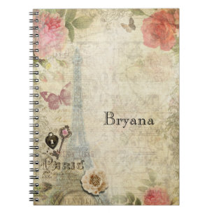 Cuaderno Candado y Llave Rosas Rosadas Vintage París Shabby