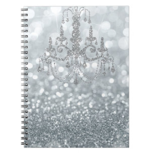 Cuaderno Candil glamour bokeh brillo plata blanca