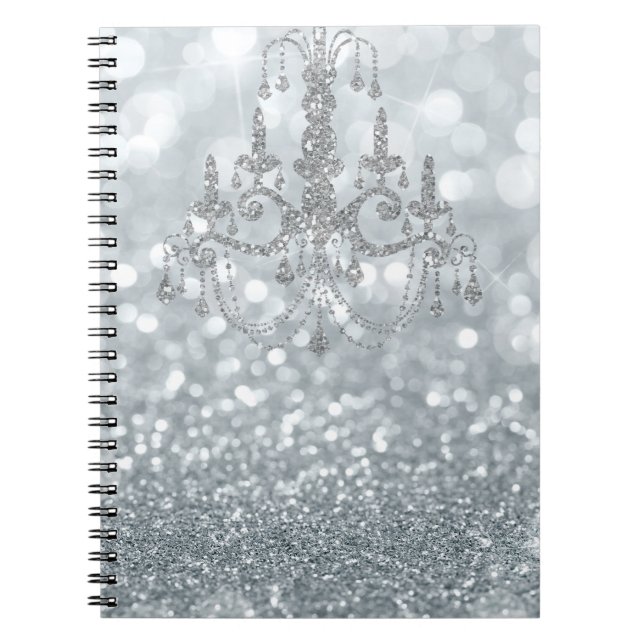 Cuaderno Candil glamour bokeh brillo plata blanca (Frente)