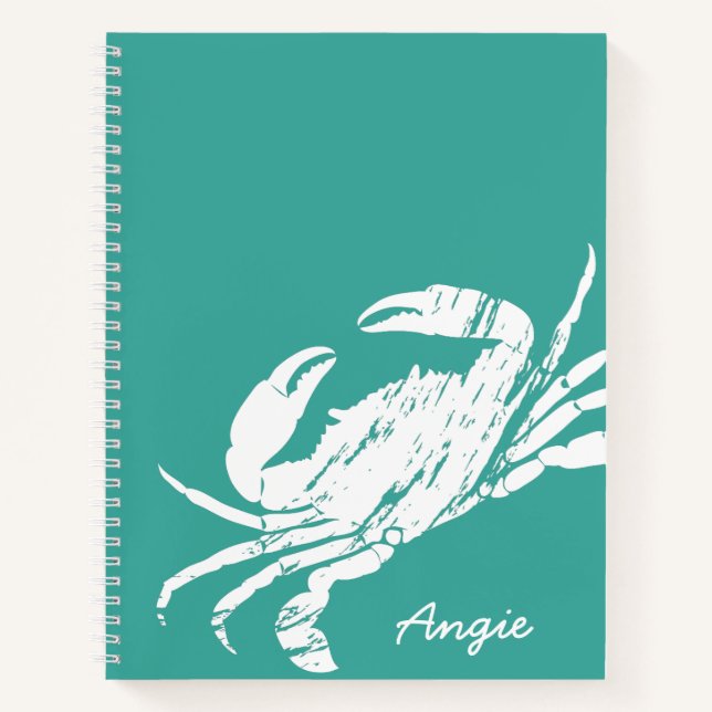 Cuaderno Cangrejo de playa azul blanco personalizado (Anverso)
