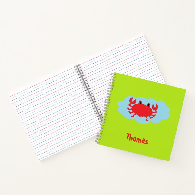 Cuaderno Cangrejo rojo con nombre personalizado en azul y v (Interior)