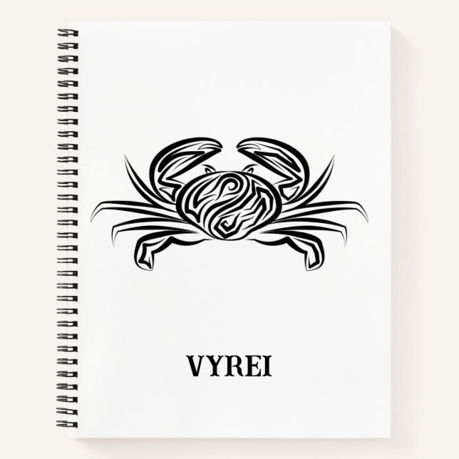 Cuaderno Cangrejo tribal blanco y negro (Anverso)