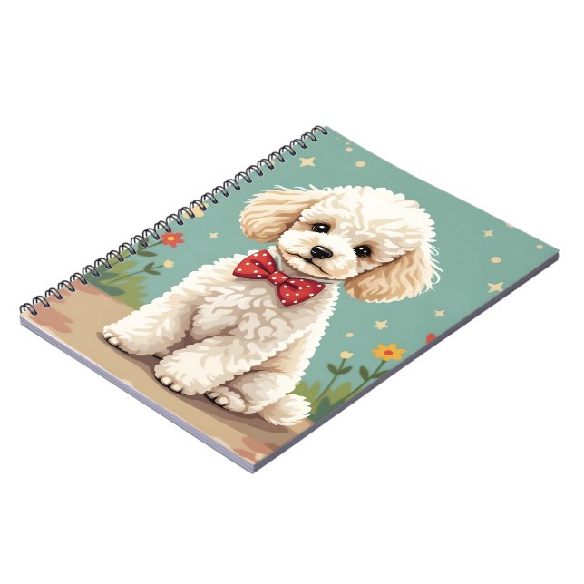 Cuaderno Caniche blanco adorable con corbata de lazo (Lado Izquierdo)