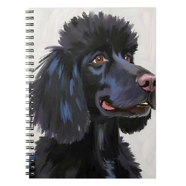 Cuaderno Caniche Negro | Pintura de Mascota Acuarela de Per (Frente)
