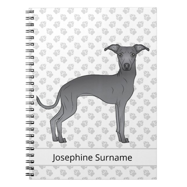 Cuaderno Canino de Greyhound italiano azul con texto Person (Frente)