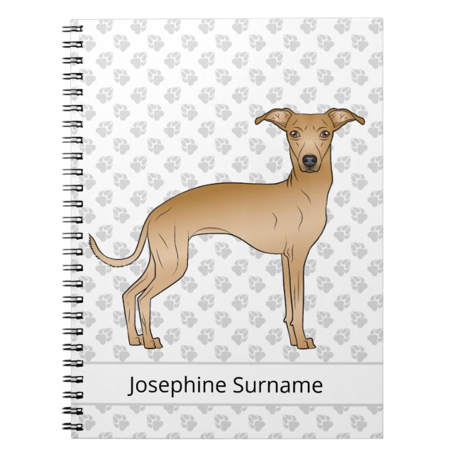Cuaderno Canino de Greyhound italiano Fawn con texto Person (Frente)