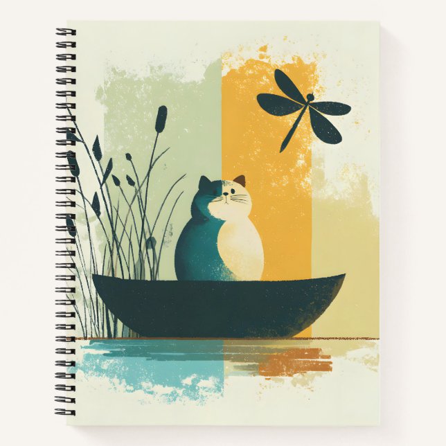 Cuaderno Canoa de gato blanco de lago Chubby, resumen minim (Anverso)