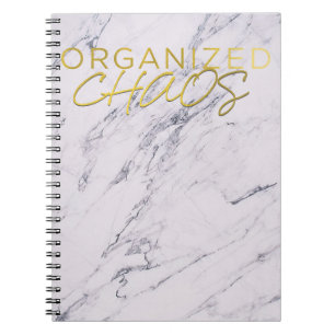 Cuaderno Caos Organizado Moderno de Mármol Amarillo Dorado