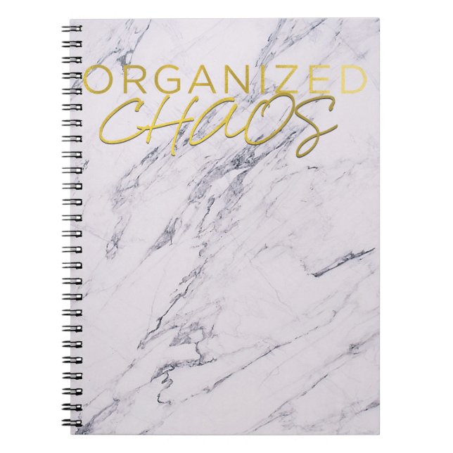 Cuaderno Caos Organizado Moderno de Mármol Amarillo Dorado (Frente)