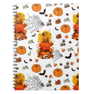 Cuaderno Capibar de otoño con calabazas, arañas