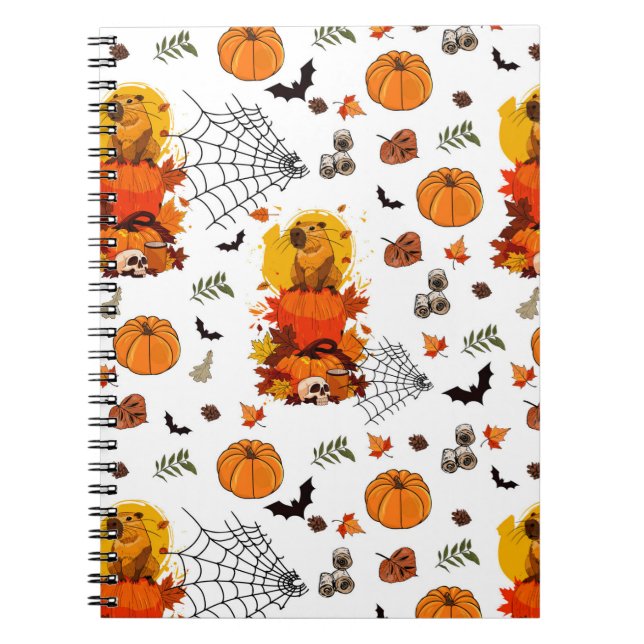 Cuaderno Capibar de otoño con calabazas, arañas (Frente)