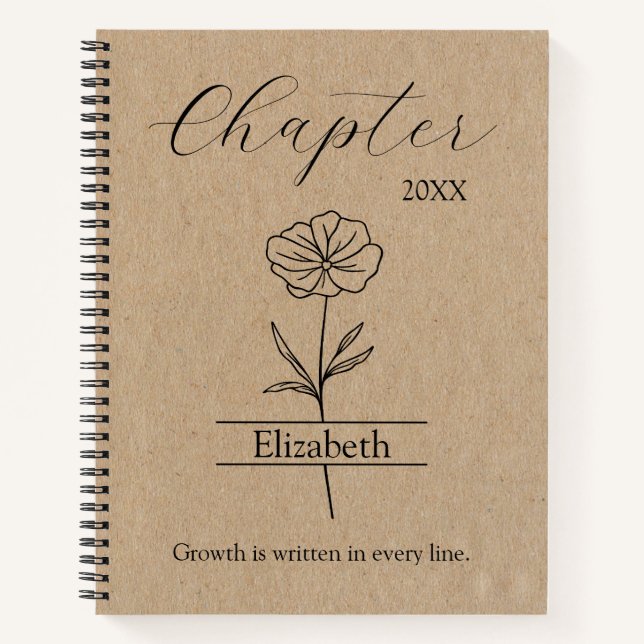 Cuaderno Capítulo de Año Nuevo Wildflower Nombre Minimalist (Anverso)
