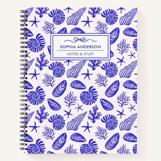 Cuaderno Caprichosa Concha Marina Azul Costera Personalizad (Anverso)