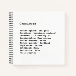 Cuaderno Capricornio Rótulo Zodiaco Astrología blanco negro
