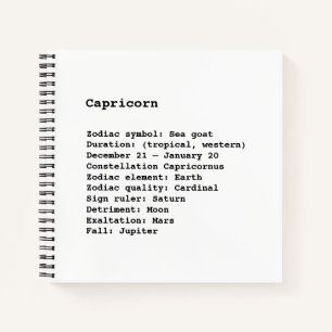 Cuaderno Capricornio Rótulo Zodiaco Astrología blanco negro