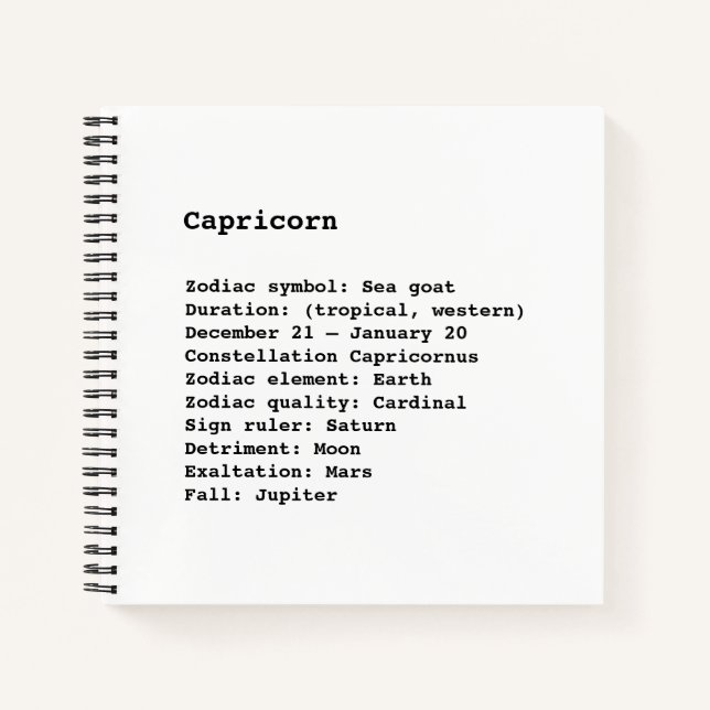 Cuaderno Capricornio Rótulo Zodiaco Astrología blanco negro (Anverso)