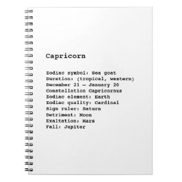 Cuaderno Capricornio Rótulo Zodiaco Astrología blanco negro