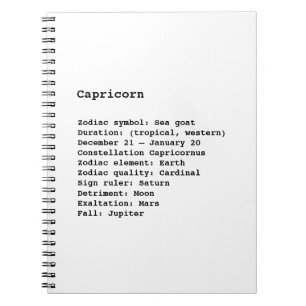 Cuaderno Capricornio Rótulo Zodiaco Astrología blanco negro