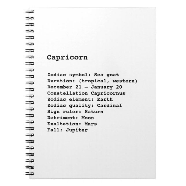 Cuaderno Capricornio Rótulo Zodiaco Astrología blanco negro (Frente)