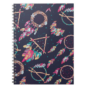 Cuaderno Captadores de sueños: patrón inmaculado vintage.