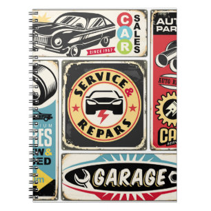 Cuaderno Car service and repair retro signs collection. Vin