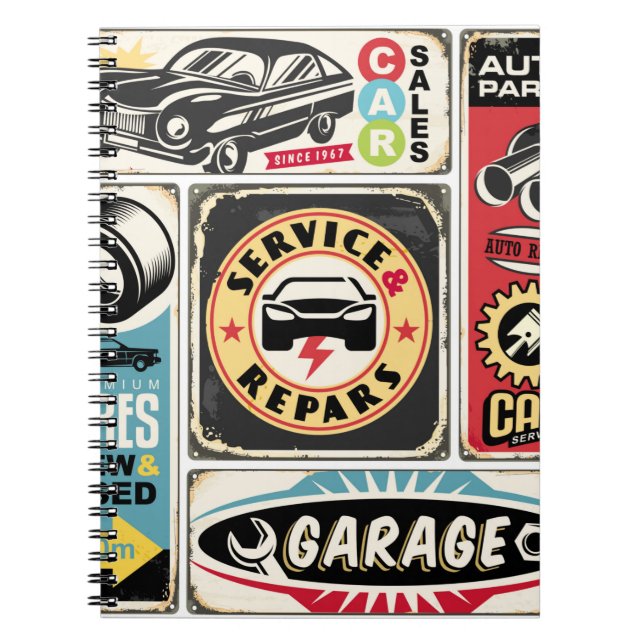 Cuaderno Car service and repair retro signs collection. Vin (Frente)