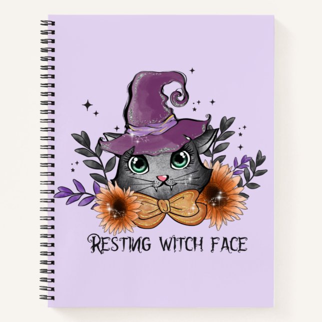 Cuaderno Cara de bruja en reposo - Gato con Gorra de bruja (Anverso)